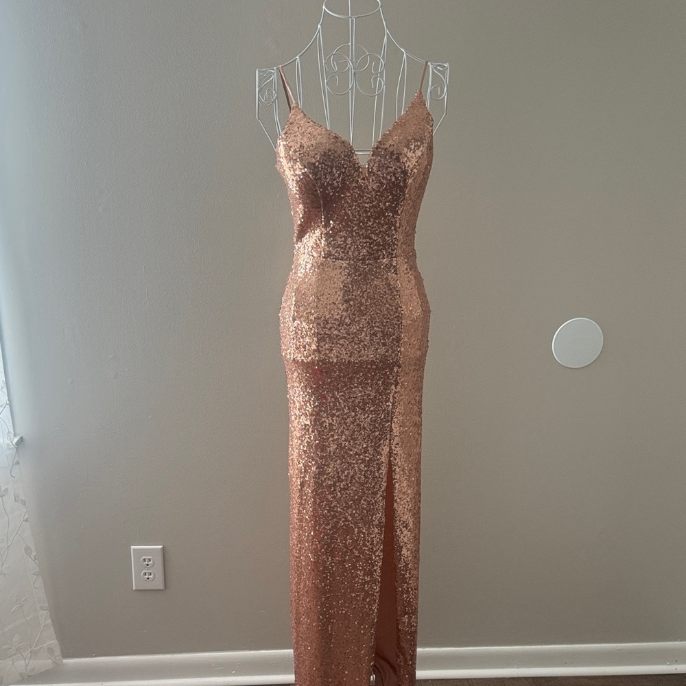 B. Smart Rose Gold Sequin Prom Dress